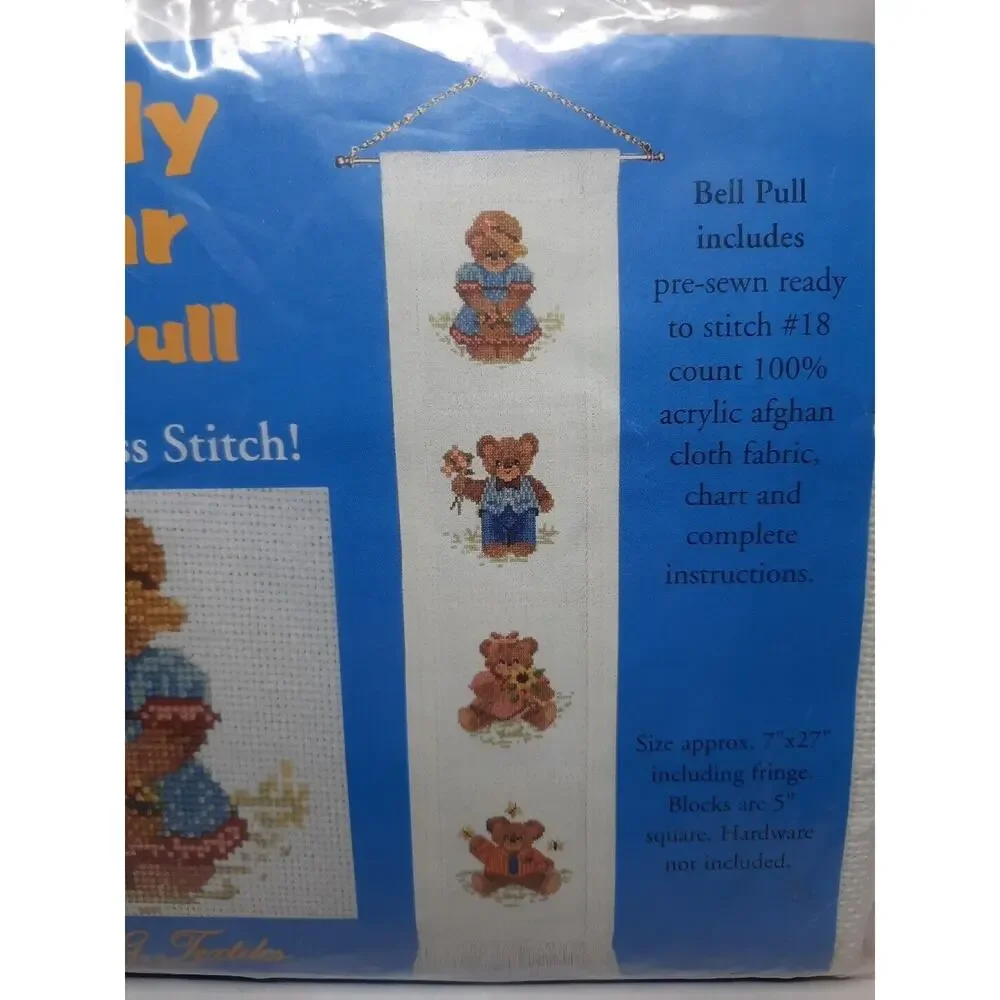 Vintage MCG Textiles Cross Stitch Kit Teddy Bear Bell Pull